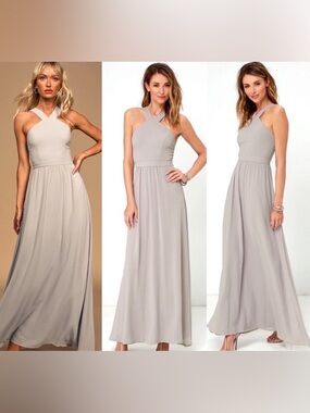 Lulus S Dress Womens Maxi Air of Romance Grey Bridesmaid Wedding Prom Elegant
